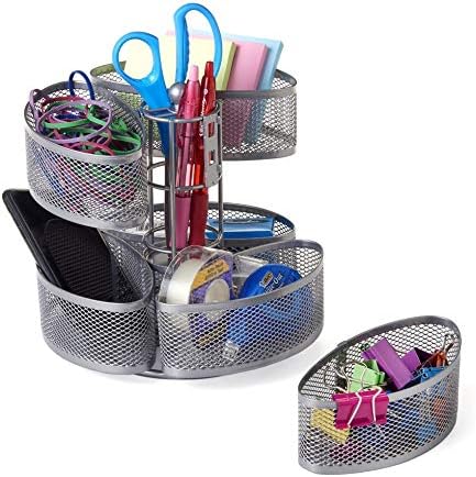 Nifty Organizing Carousel – Silver Finish, Spins 360-Degrees, Cosmetic Bathroom or Bedroom Vanity Storage, Beauty Suppli