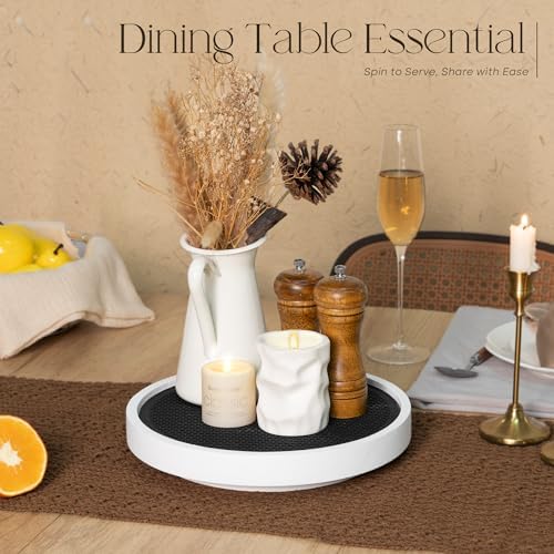 EOSAHR Non-Skid Lazy Susan Turntable, Wooden Rotating Tray for Table, White