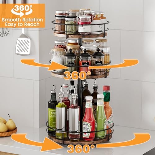 3 Tier Lazy Susan Spice Rack Organizer 360° Rotating, Black