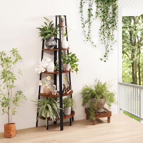 Yoobure 4-Tier Corner Shelf Stand- 54" Tall Corner Bookshelf with Metal Frame, Industrial Ladder Corner Shelves Display 