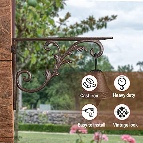 Sungmor Cast Iron Brackets for Shelves, 2PC Rustic Brown, 10.3 Inch Width, Heavy Duty Strong Iron Shelf Brackets, Vintag