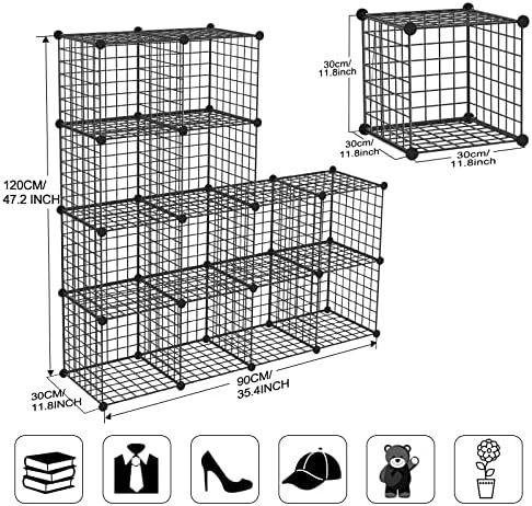 Wire Storage Cubes, Metal Storage Shelves Bookshelf, Stackable Modular Closet Organizer for Bedroom Living Room, Office,