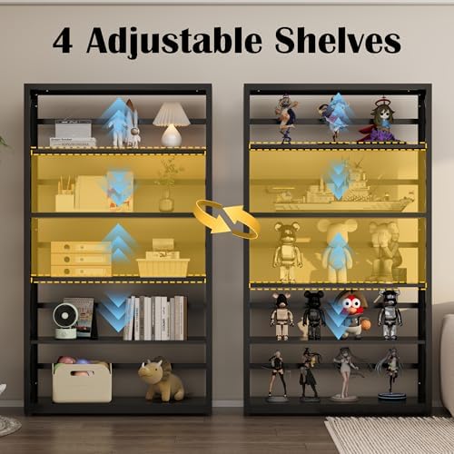 SteeLoong 5 Tier Bookcase,Metal Bookshelf with Adjustable Feet & Shelves