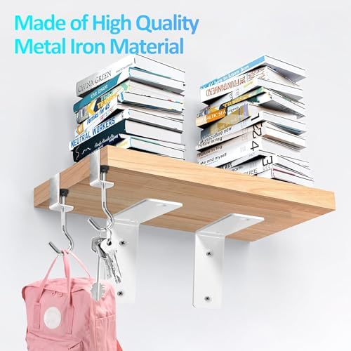 L Floating Shelf Brackets,4 Pack Heavy Duty L Brackets for Shelves, L 5" X H 4" White Metal Countertop Support Brackets,