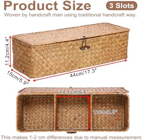 Hipiwe Handwoven Wicker Basket Box Rectangular Wardrobe Home Organizer with Lid 3 Sections Toilet Paper Holder Home Orga