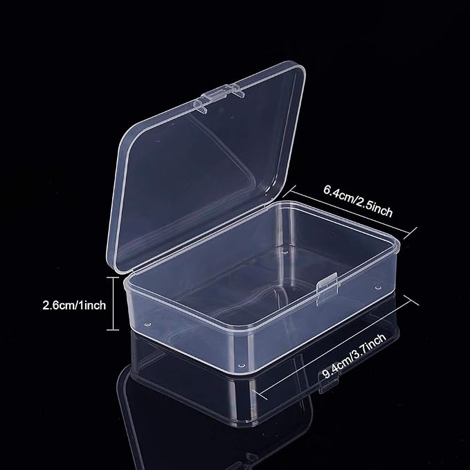 BENECREAT 12 Pack Rectangle Clear Plastic Bead Storage Containers Box Case with Lid for Earplugs Tiny Bead Dices and Other Craft Accessories - 3.7x2.5x1 Inches