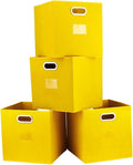 Cube Storage Bins,13 inch Storage Bin,4-Pack Yellow Storage Boxes with Dual Metal Handles for Organizing Shelves,Closet,Nursery,Home