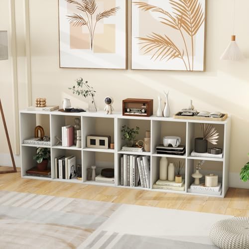 6 Cube Storage Organizer Set of 2, 2 Tier Floor Standing Bookcase with Anti-Toppling Kits, Wooden Open Display Shelf for