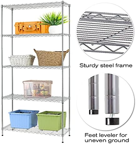 HCY Heavy Duty 5-Tier Storage Shelf - Adjustable Metal Rack for Laundry, Bathroom, Kitchen, Garage & Pantry Organization