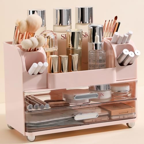 Anyoifax Makeup Organizer Countertop with Large Drawers, Light Pink