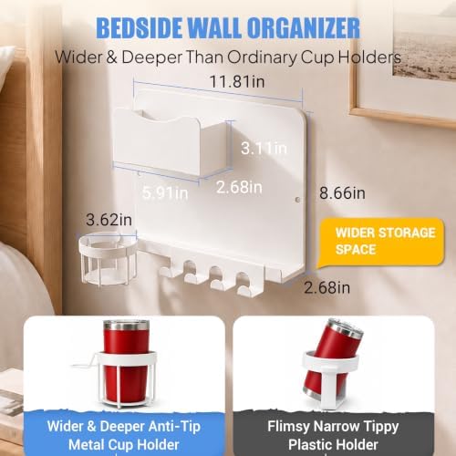 Metal Bedside Wall Shelf, No Drill Floating Bedside Shelf Wall Organizer