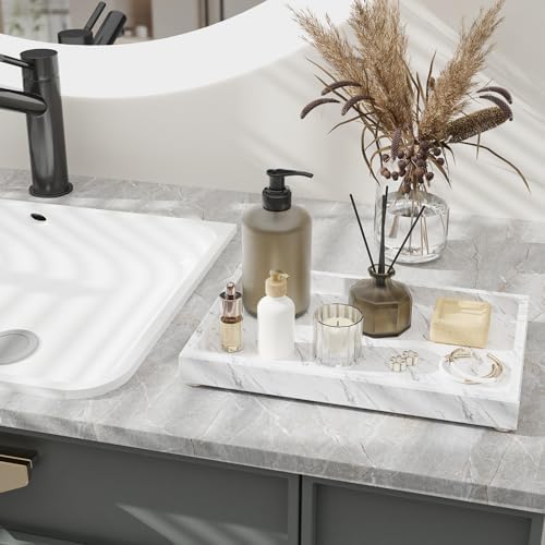 Decorative Marble Tray for Counter, 11.8x7.9x1.2 in, Carrara White