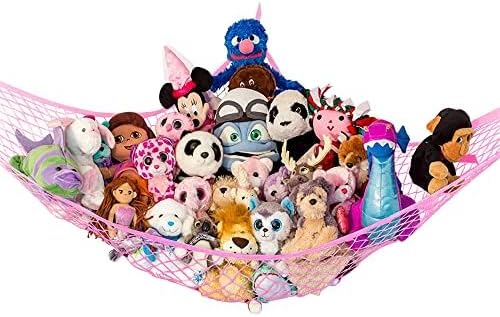 Stuffed Animal Hammock, Large | Corner Stuffed Animal Storage & Plushie Net | Toy Hammock for Stuffed Animals | Holds 12lbs | Easy Hang, All Hardware Included | Pink Bedroom Decor | by Lilly's Love