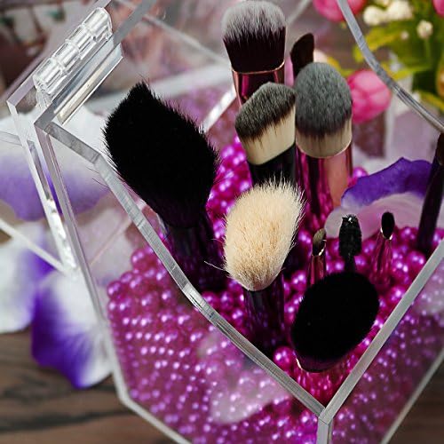 Clear Cosmetic Brush Organizer,Acrylic Brush Holder with Lid,Dust-proof Makeup Brush Holder with Free Rosy Pearls for Va