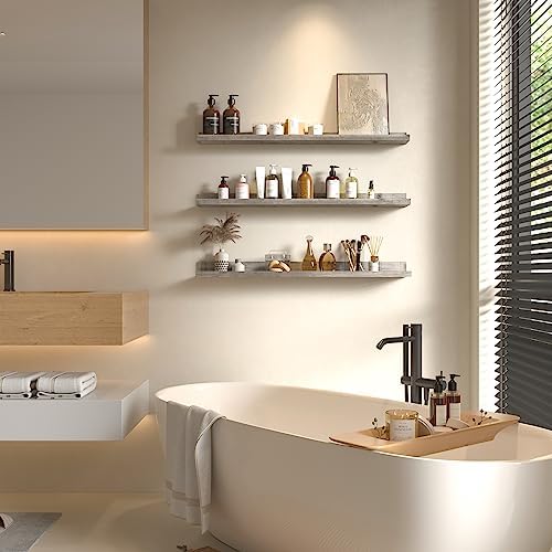 Giftgarden 36 Inch Grey Floating Shelves for Wall Mount, Gray Wood Wall Shelf Ledge for Bathroom Bedroom Living Room Kit