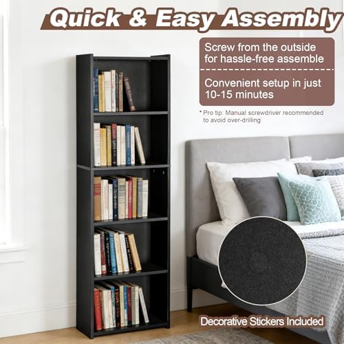 ZenStyle 5-Tier Open Bookcase and Bookshelf, Open Storage Shelf, Freestanding Display Storage Shelves Tall Book Shelf fo