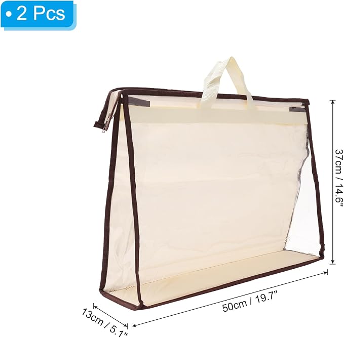 PATIKIL Handbag Dust Bags, 2 Pack Clear Purse Storage Organizer XXL Size PVC Dustproof Handbag Cover Transparent Purse Protector, Beige