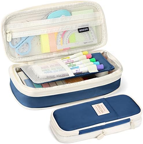KPX Big Capacity Pencil Pen Case Bag with Zipper Office College School Storage Large Capacity Bag Pouch Holder Box Organizer Colorful (Navy Blue)