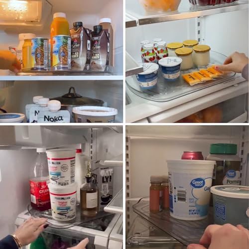 Square Lazy Susan Turntable Organizer for Refrigerator, 15.67''Clear, 360°Rotate Rectangle Fridge Organizer and Storage,