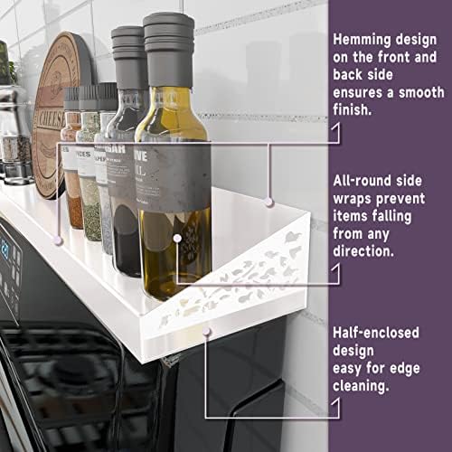 STUTOV 30" Magnetic Stove Top Shelf – White Spice Rack and Seasoning Organizer – Kitchen Shelf for Back of Stove – Over 