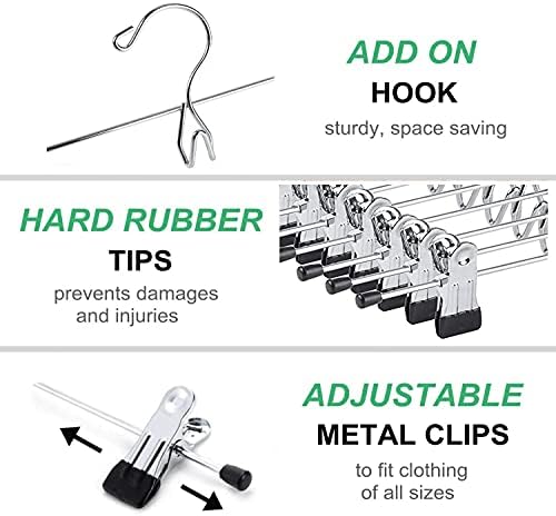 Amber Home 12 Pack Heavy Duty Add on Metal Pants Skirt Hangers with Clips