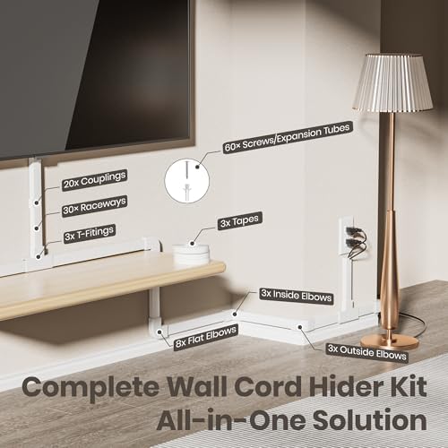 Delamu TV Cord Hider Wall, 472in Cable Hider, Large Cord Covers for 3-4 Wires on Wall, Paintable Cable Raceway to Hide W