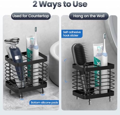 Luxspire Toothbrush Holders for Bathroom, Stainless Steel, 2 Slots, Black