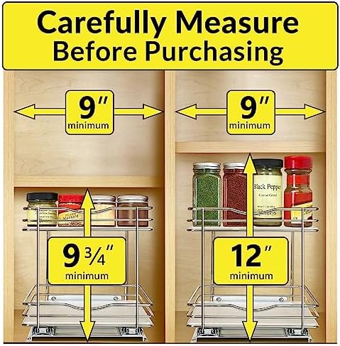 LYNK PROFESSIONAL® Pull Out Spice Organization for Cabinets - 8-3/8 inch Wide – Spice Rack for Inside Cabinets, Slide Ou
