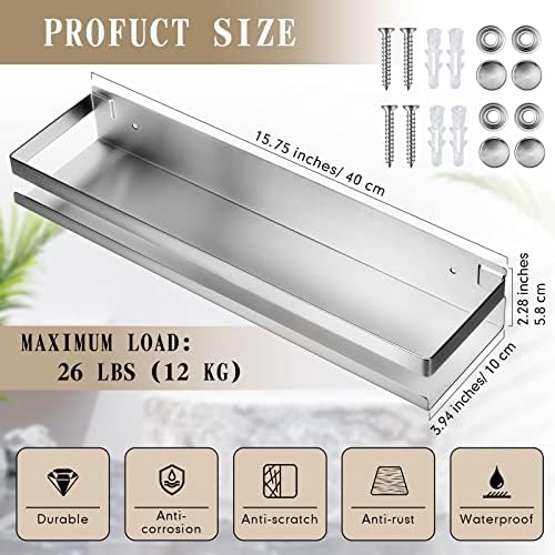 Lallisa 2 Pieces Stainless Steel Shelf Bathroom Shower Floating Shelves Wall Mounted Shower Caddy Basket Shelf Storage O