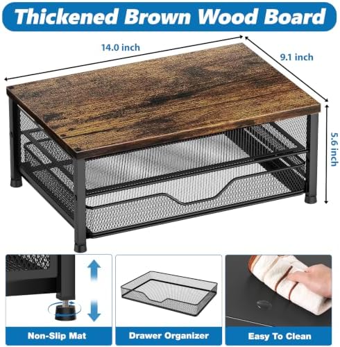 OPNICE Computer Monitor Stand Riser, Desk Organizer with Drawer, Printer & Laptop Stand, Office Desk Accessories & Works