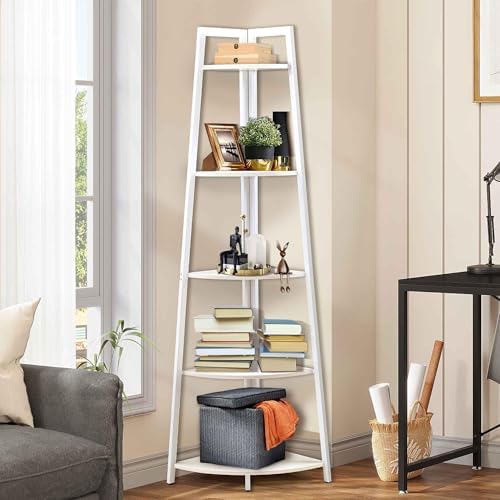 71 inch Tall Corner Shelf, 5 Tier Corner Bookshelf, White
