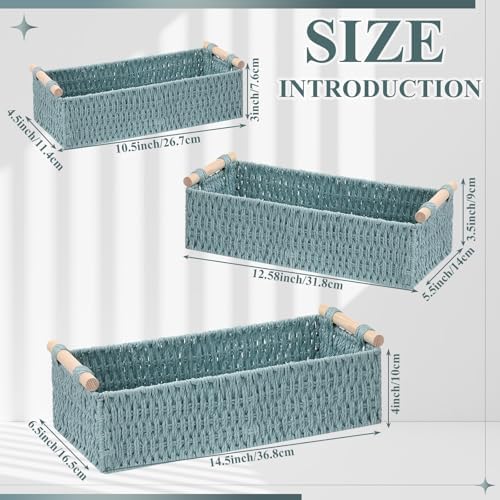 Boao 3 Pcs Boho Storage Wicker Baskets Handmade Woven Decorative Paper Rope Baskets for Organizing with Handle Counterto