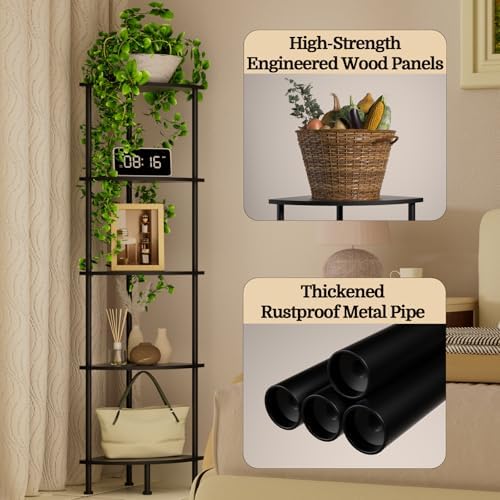 5-Tier Corner Shelf Stand, 52" Industrial Corner Display Rack for Living Room, Bookshelf, Tall Display Shelf, Plant Stan
