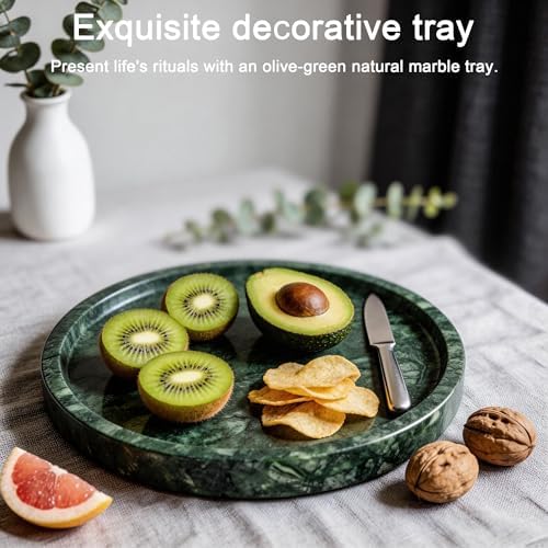 Natural Marble Tray,9.45" Round Vanity Jewelry Dish Green