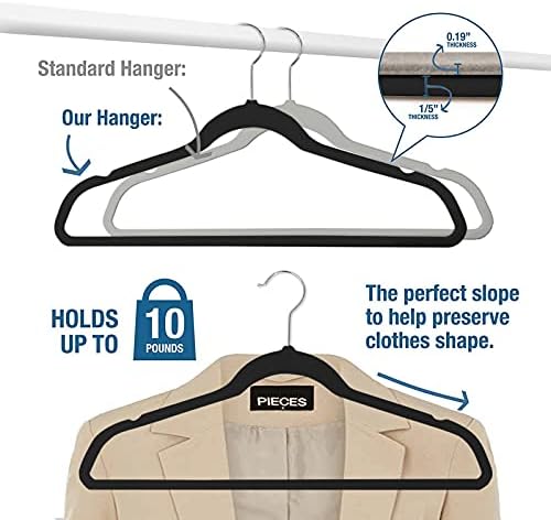 50 Pack Slim Plastic Clothes Hangers, Black