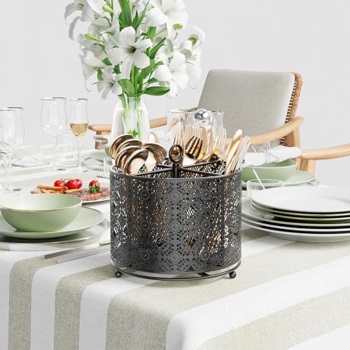 YIUKEA 360° Rotating Utensil Caddy - Raised 4 Compartments Large Capacity