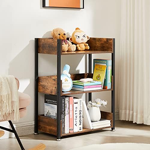 VECELO Bookshelf, 30" H Small Bookcase,3-Tier Storage Organizer,Wood Bookcase with Steel Frame,Shelving Unit for Living 