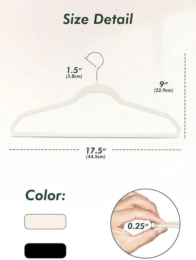 HOUSE DAY Ivory Velvet Hangers 100 Pack - Non Slip Felt Hangers Closet Essentials, Space Saving Hanger, Gentle on Clothes, Sturdy Shoulder Design