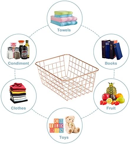 JUNCHU CHERRY Wire Kitchen Storage Basket 4 Packs,Perfect Pantry Organization Accessories Baskets,Laundry Basket,Counter