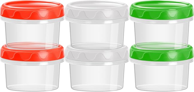 EONJOE 4oz Airtight Plastic Food Storage Containers with Lids, 6pcs | Dishwasher safe ,BPA free,Reusable,Round jars ,Perfect for salad dressing sauce lunch to go