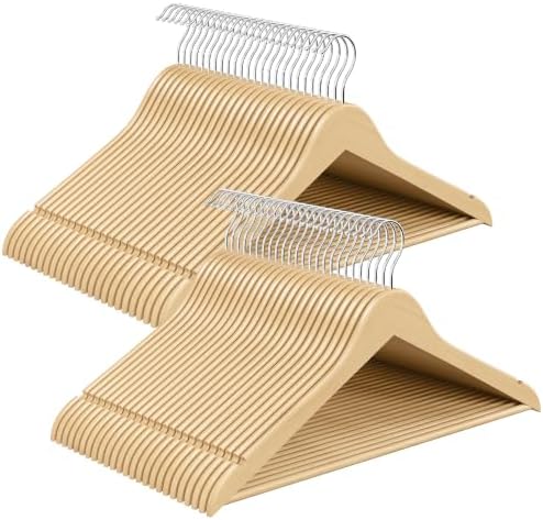 SONGMICS Wooden Hangers, 50 Pack, Basic Wood Clothes Hangers, Space Saving