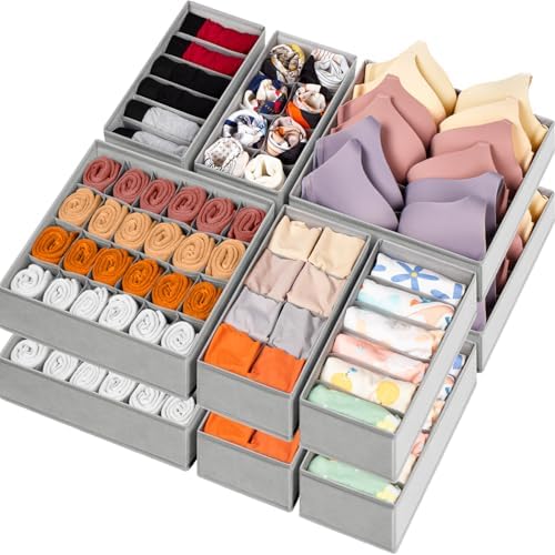 Criusia 16 Pack Sock Underwear Drawer Organizer, 96 Cells Dresser Organizer for Baby Clothes, Foldable Fabric Closet Org