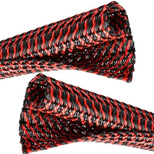 Cable Management, 16FT Wire Management Computer Cord Desk Organizer Protectors from Pets No Chew (Red Black, 5mm-(3/16")