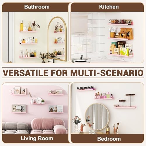 Qukaka 15" Floating Shelves for Wall, 3 Pack Pink Display Ledges