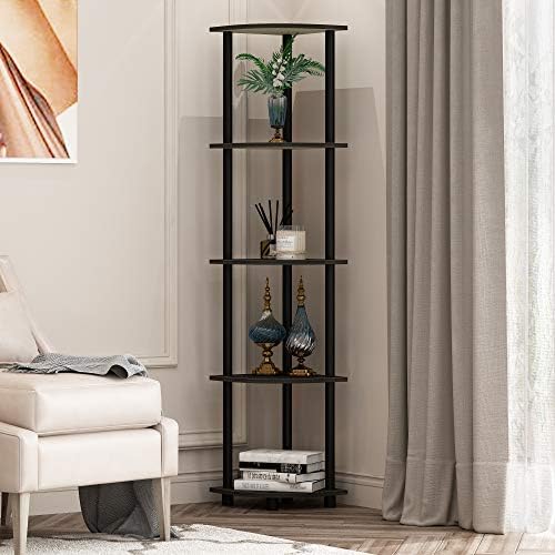 Furinno TURN-N-TUBE Corner Shelf Set of 2, 5-Tier Corner Bookshelf, Open Storage Shelves, for Organization and Storage, 
