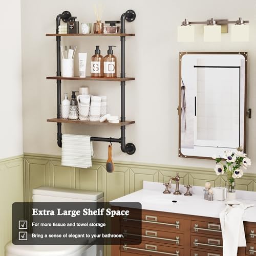 Merapi 24" 3 Tier Industrial Floating Shelves with Tower Bar