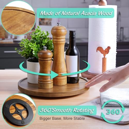 9" Acacia Wood Lazy Susan Turntable Organizer, Lazy Susan for Table Top Cabinet Dining Pantry Countertop Cupboard Organi