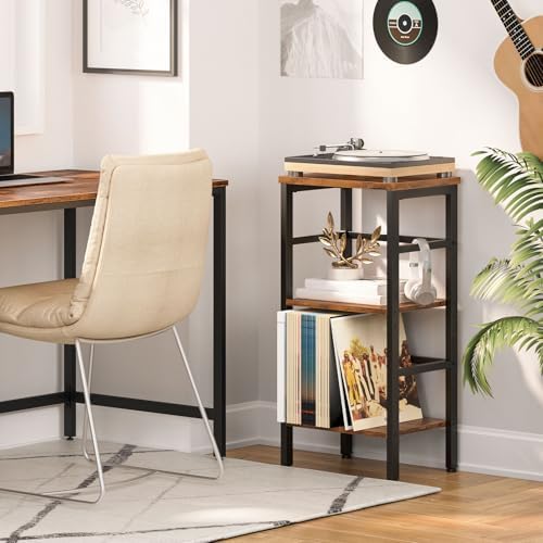 HOOBRO 3 Tier Bookshelf, Small Narrow Bookshelf, Record Storage Rack with Side Fence, Floor-Standing Shelf Units, Narrow