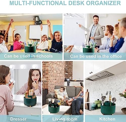 Cayxenful Pencil Holder For Desk,5 Slots 360°Degree Rotating Desk Organizers And Accessories,Desktop Storage Stationery Supplies Organizer, Cute Pencil Cup Pot For Office, School, Home (A-Green)