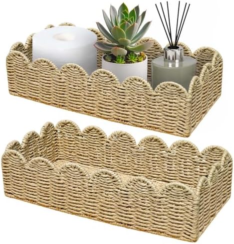 2 Pack Scalloped Toilet Paper Storage Basket for Home Decor